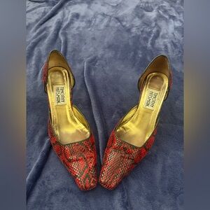 Timothy Hitsman vintage Red Snake Print Leather Heels size 9M
